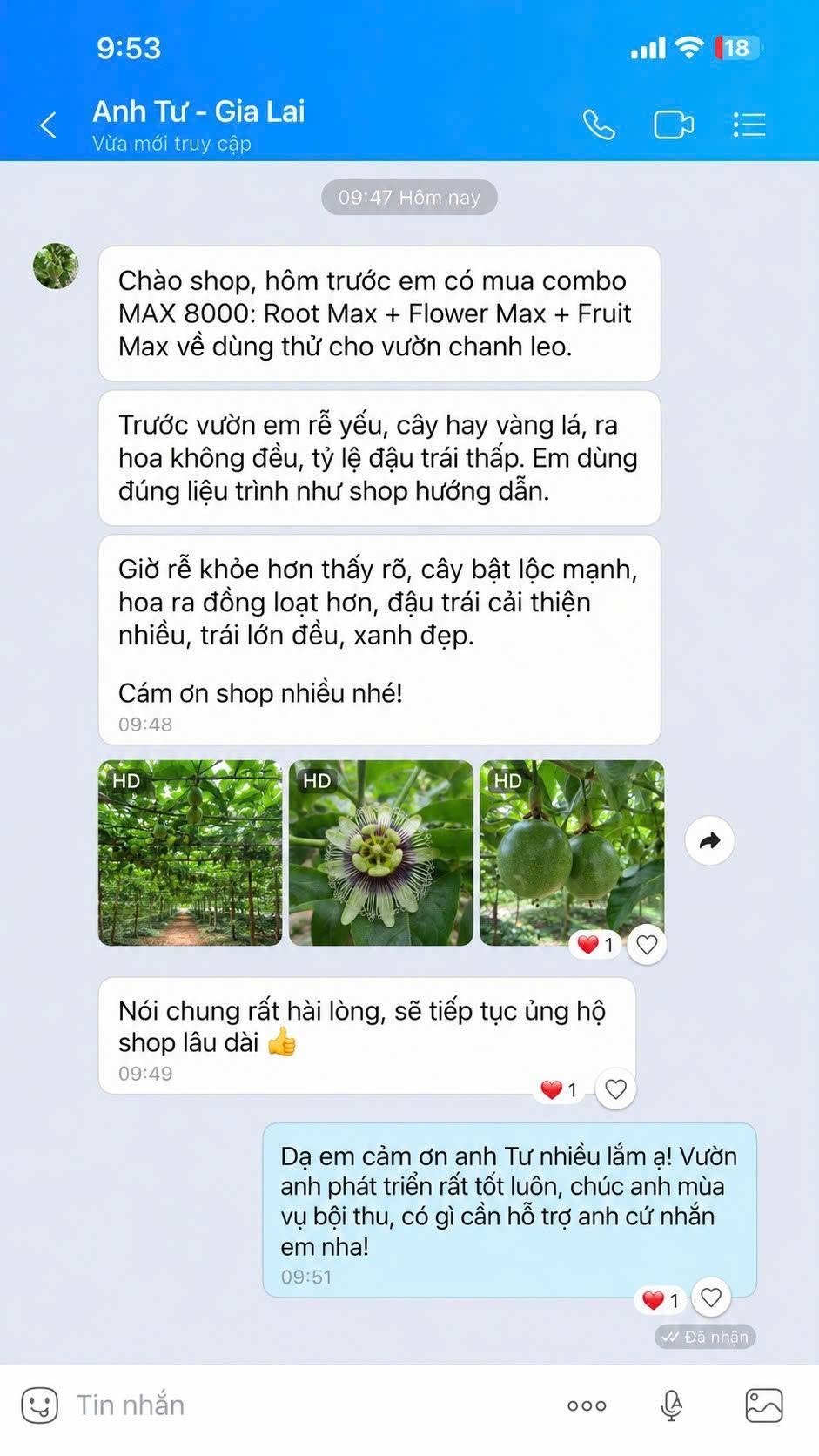 Phản hồi khách hàng sử dụng phân bón AGRIAMIN NPK 8000